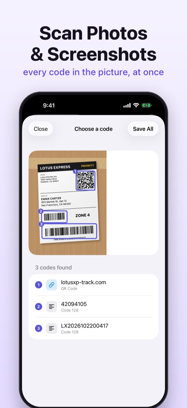 Several codes found in one screenshot